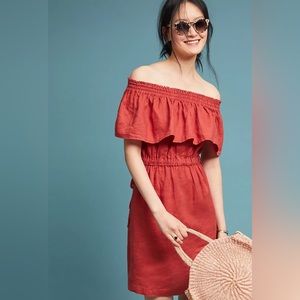 Anthropologie Linen Off-the-Shoulder Dress Sz XS